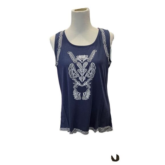 Nygard NWT embroidered top navy blue cotton modal size M - Picture 1 of 8